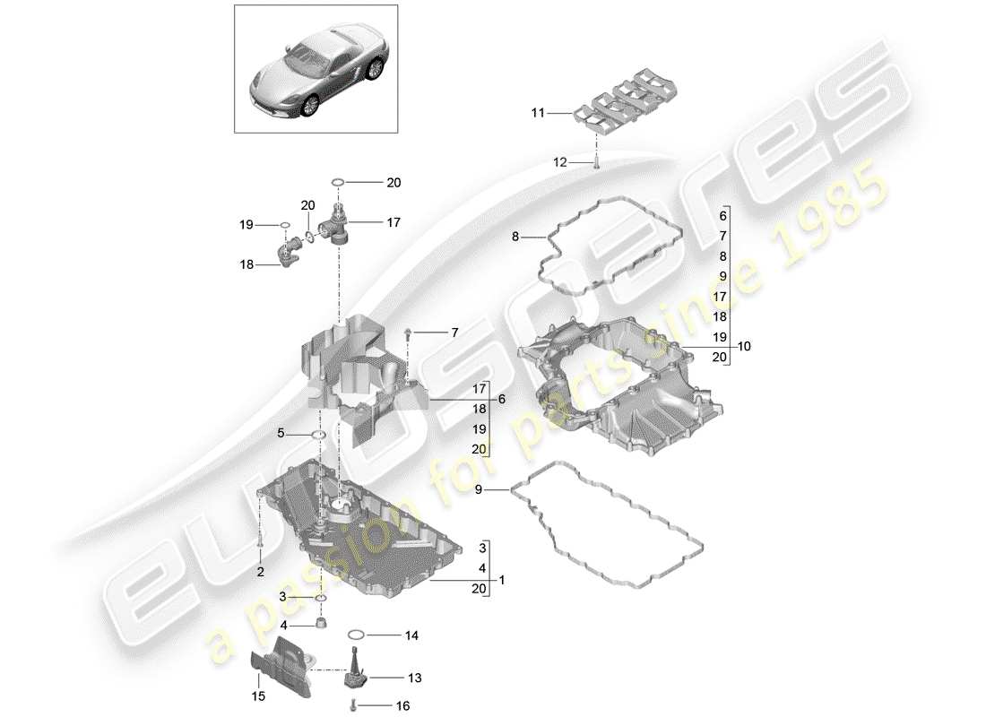 porsche 2017 (718 boxster) motor (presión de aceite/lubricación) diagrama de piezas