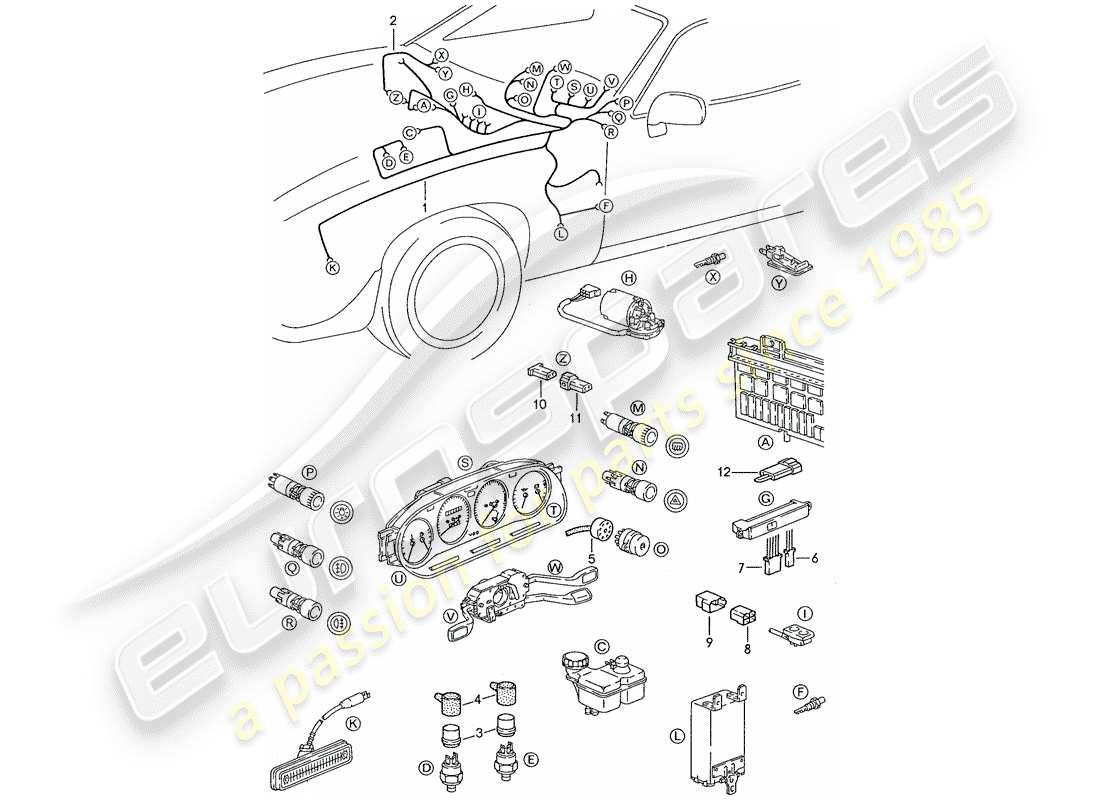 porsche 1990 (928) arnés - tablero diagrama de piezas