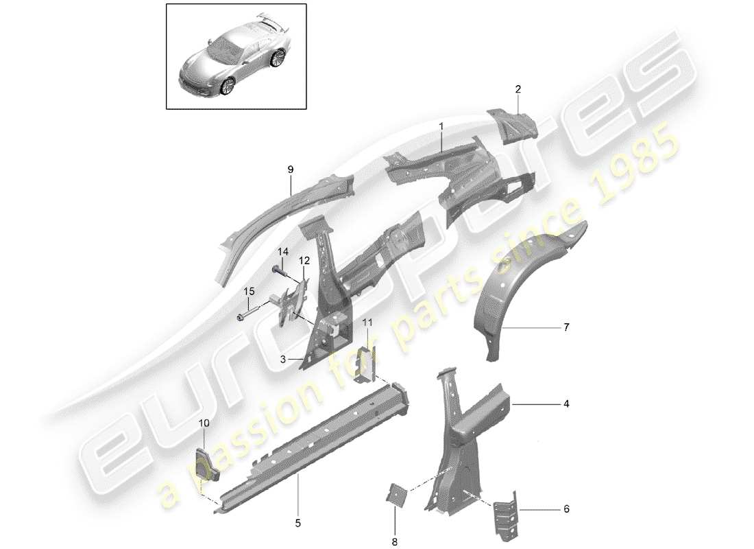 porsche 991r/gt3/rs (2015) diagrama de piezas del panel lateral