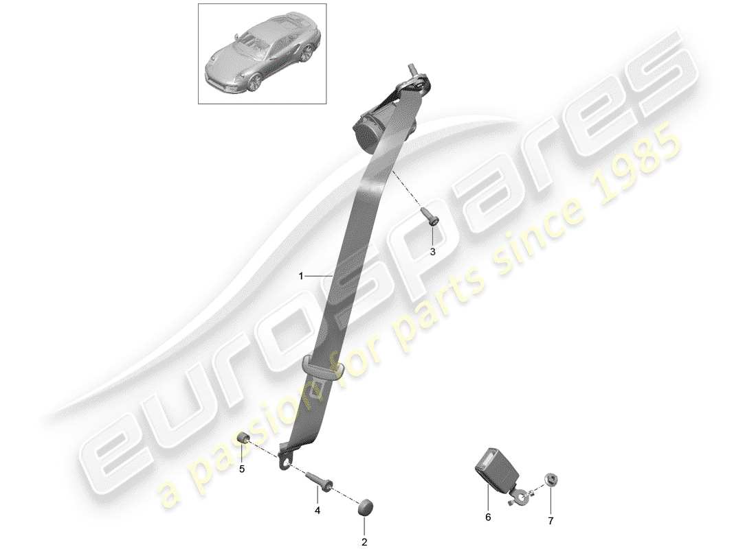 porsche 2020 (991-2 turbo) diagrama de piezas del cinturón de seguridad de tres puntos