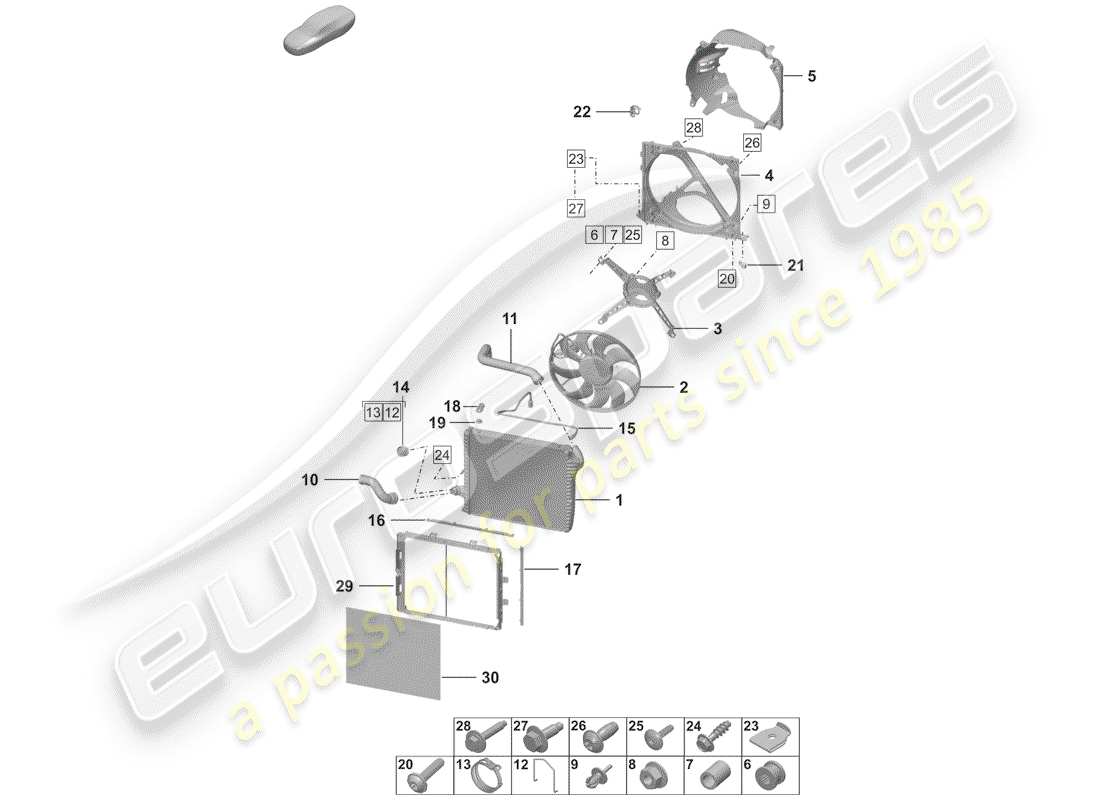 porsche 2019 (992-1) radiador diagrama de piezas