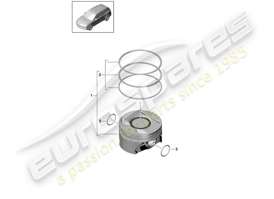 porsche 2020 (cayenne e3 9ya/9yb) diagrama de pieza pistón completo