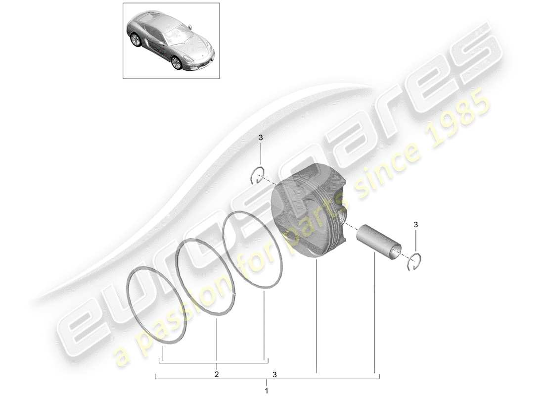 porsche 2015 (981 cayman) pistón diagrama de piezas