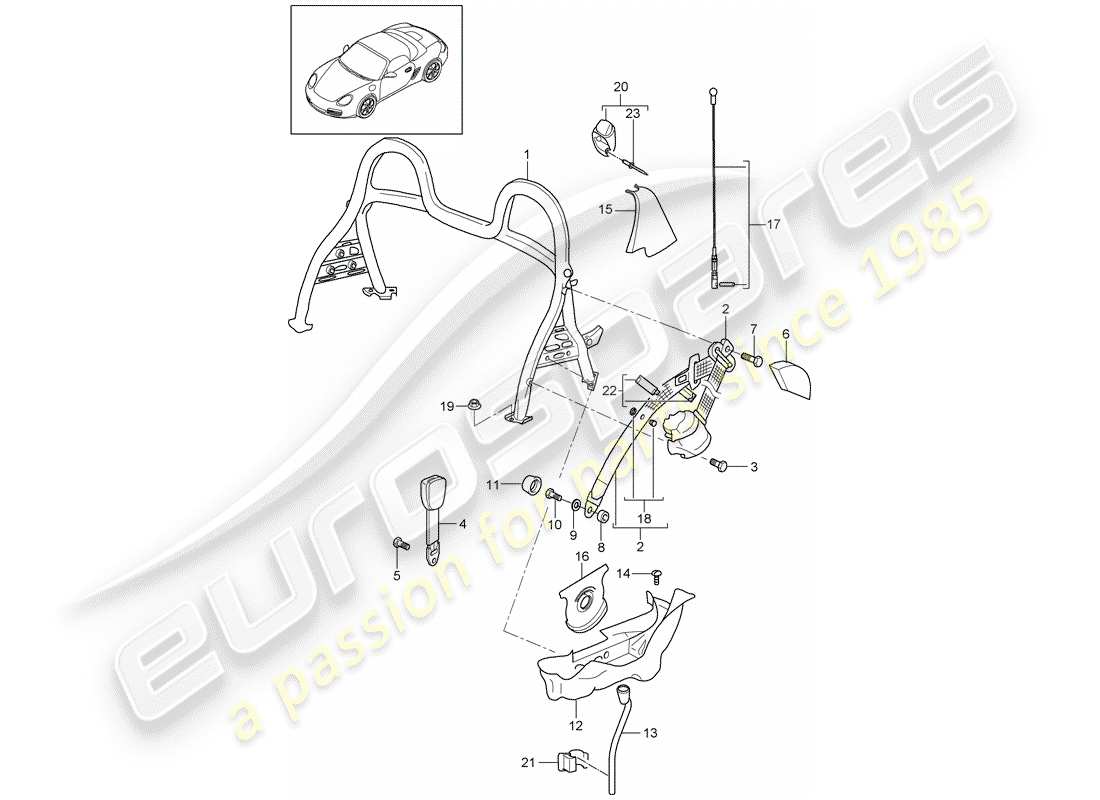 porsche 2006 (987 boxster) diagrama de piezas de la barra antivuelco