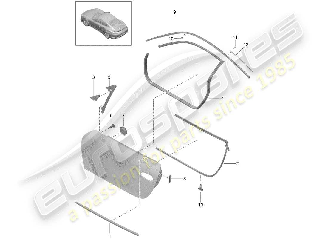 porsche 2020 (991-2 turbo) junta de la puerta diagrama de piezas