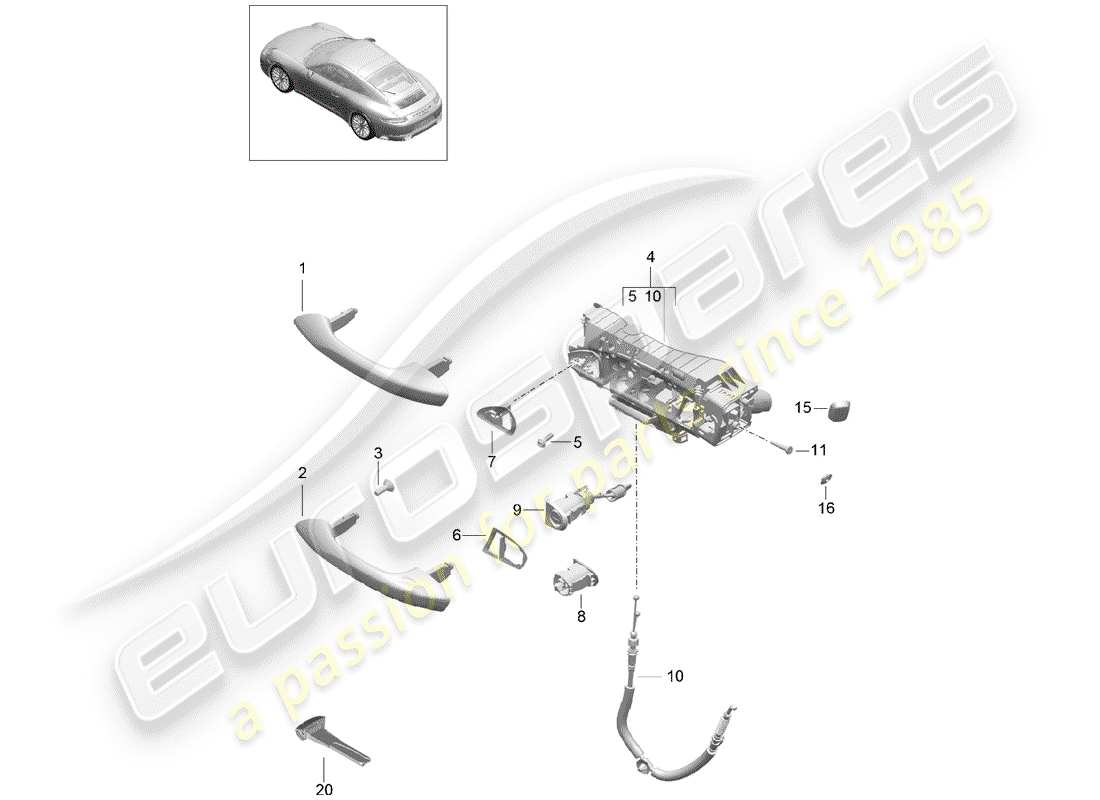 porsche 2019 (991-2) manija de puerta exterior diagrama de piezas