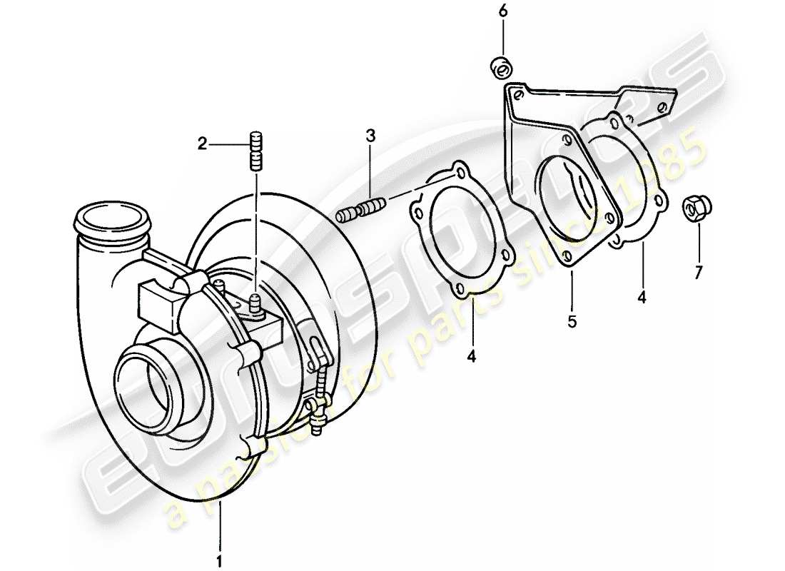 porsche 1986 (911) turbocompresor de gases de escape diagrama de piezas