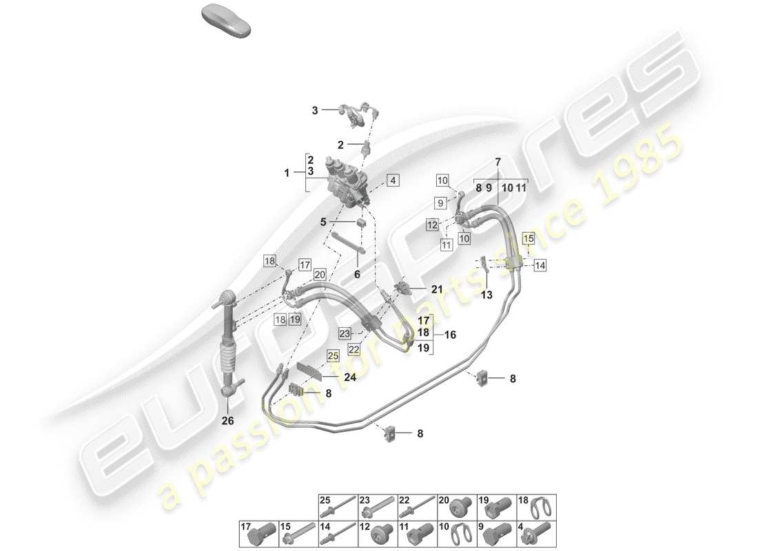 porsche 2019 (992-1) línea hidráulica diagrama de piezas