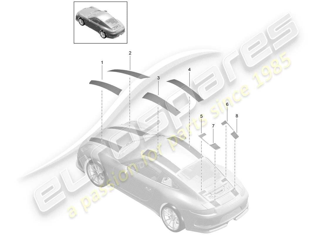 porsche 2017 (991-2 r/gt3/rs) diagrama de piezas de la lámina recortadora