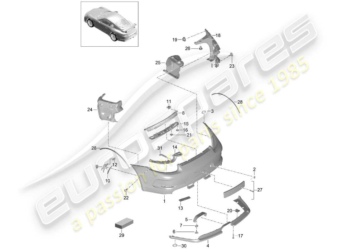 porsche 2017 (991-2 r/gt3/rs) diagrama de piezas del parachoques