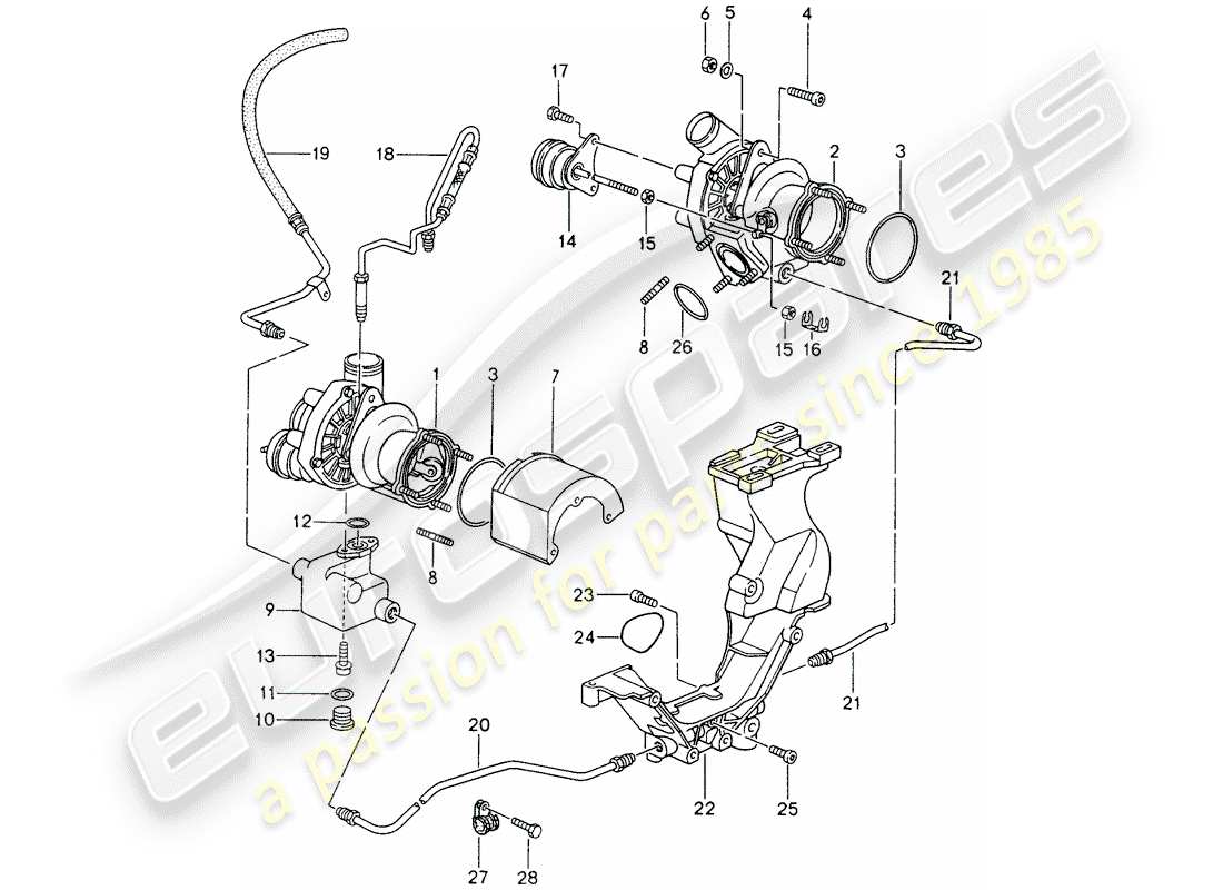 porsche 1994 (993) turbocargador de gas de escape - bomba de aceite - para - turbocargador de gas de escape diagrama de piezas