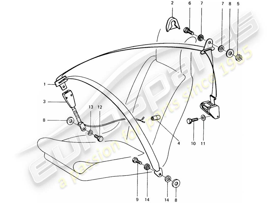 porsche 1975 (914) cinturón de seguridad diagrama de piezas