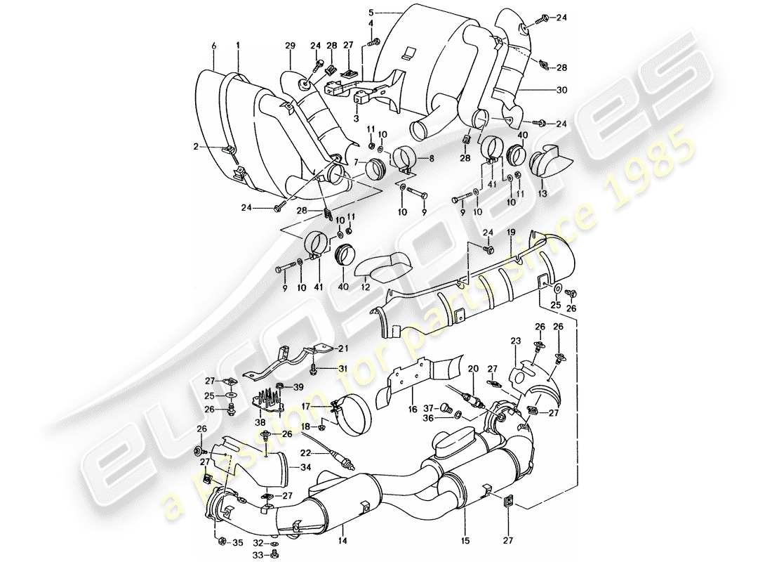 porsche 1994 (993) sistema de escape - silenciador - escape - catalizador diagrama de piezas