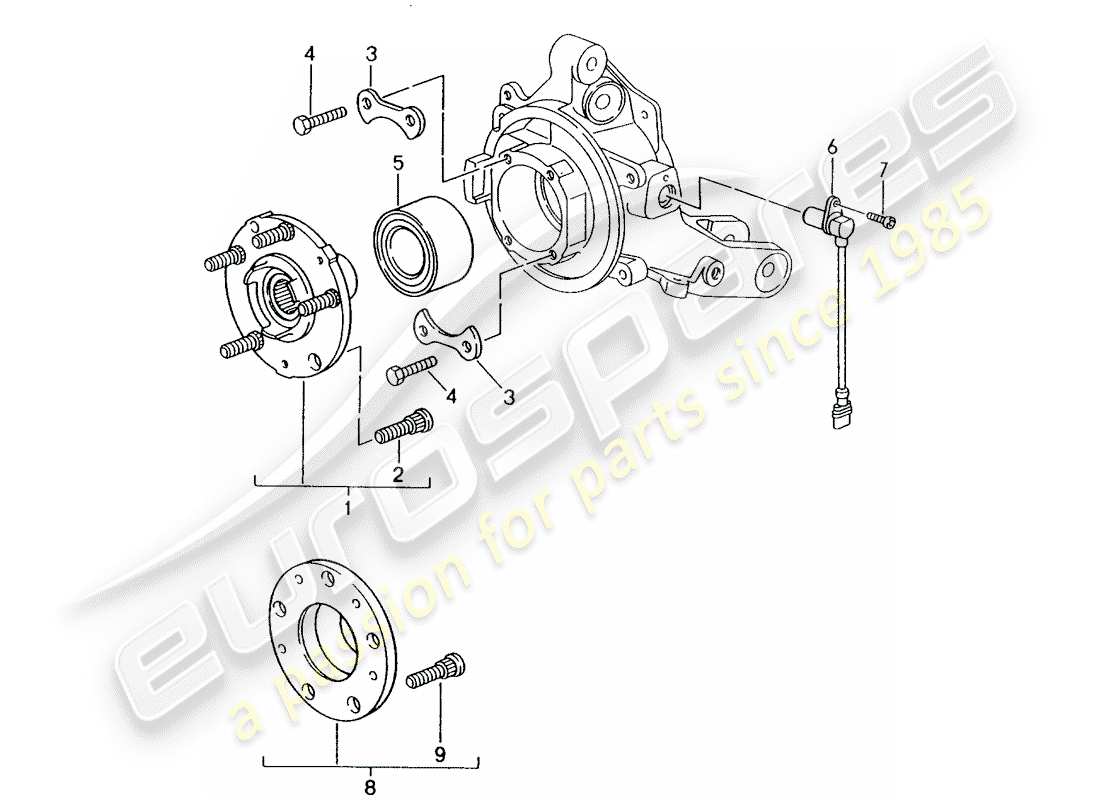 porsche 1996 (993) cubo de la rueda diagrama de piezas