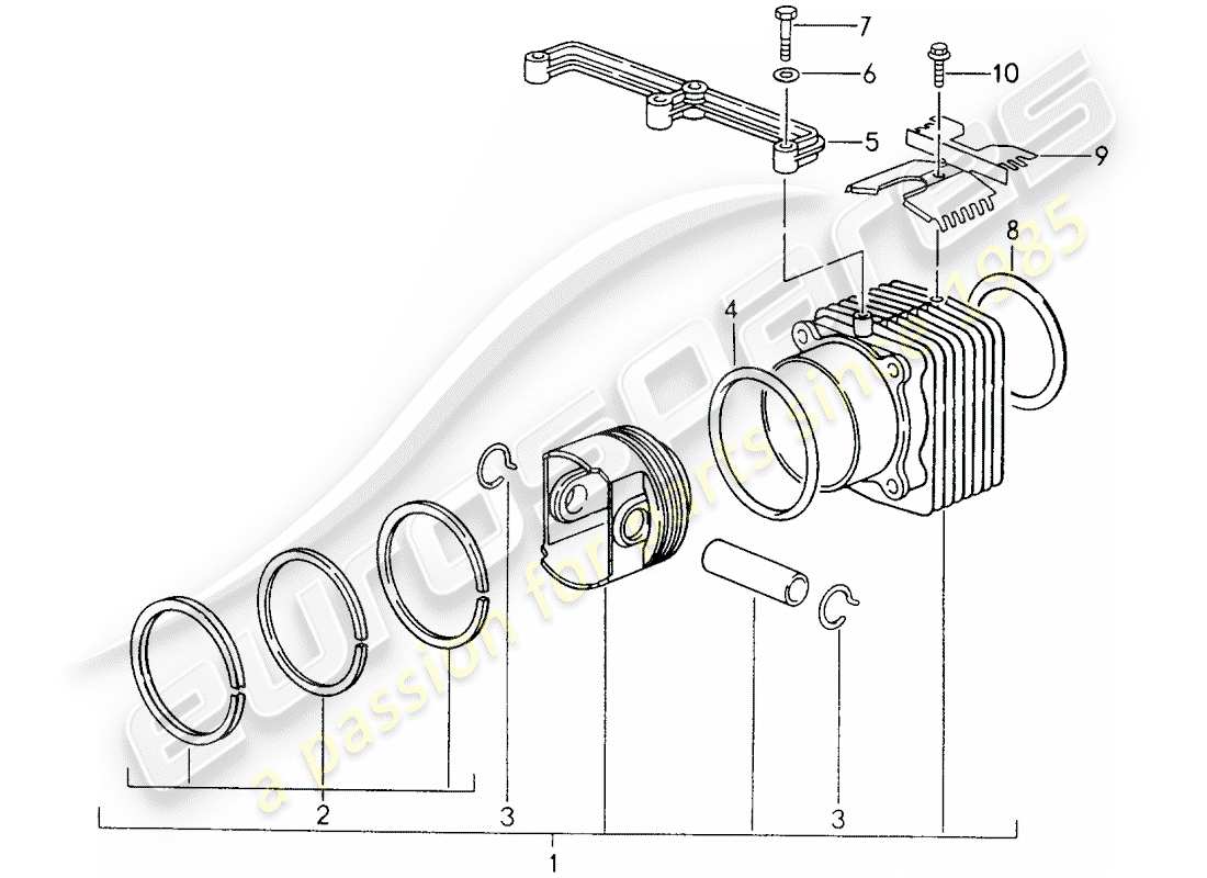 porsche 1996 (993) cilindro con pistones diagrama de piezas