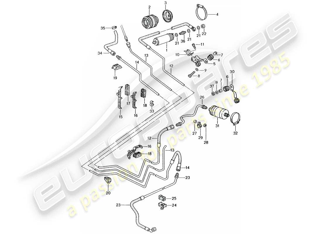 porsche 1996 (993) fuel system diagrama de piezas
