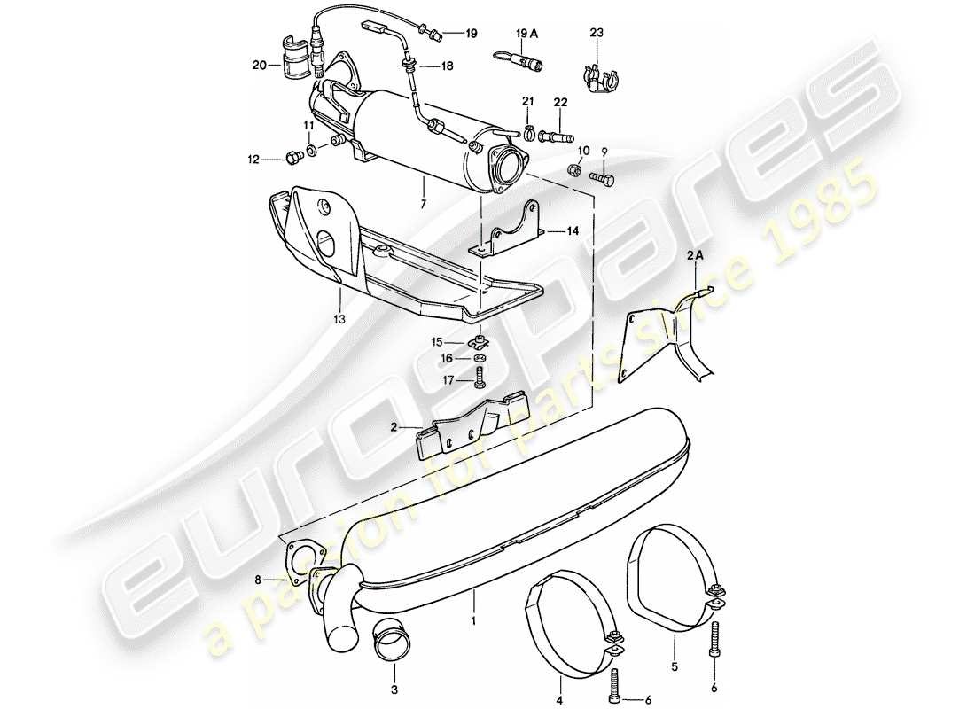 porsche 1988 (911) sistema de escape diagrama de piezas
