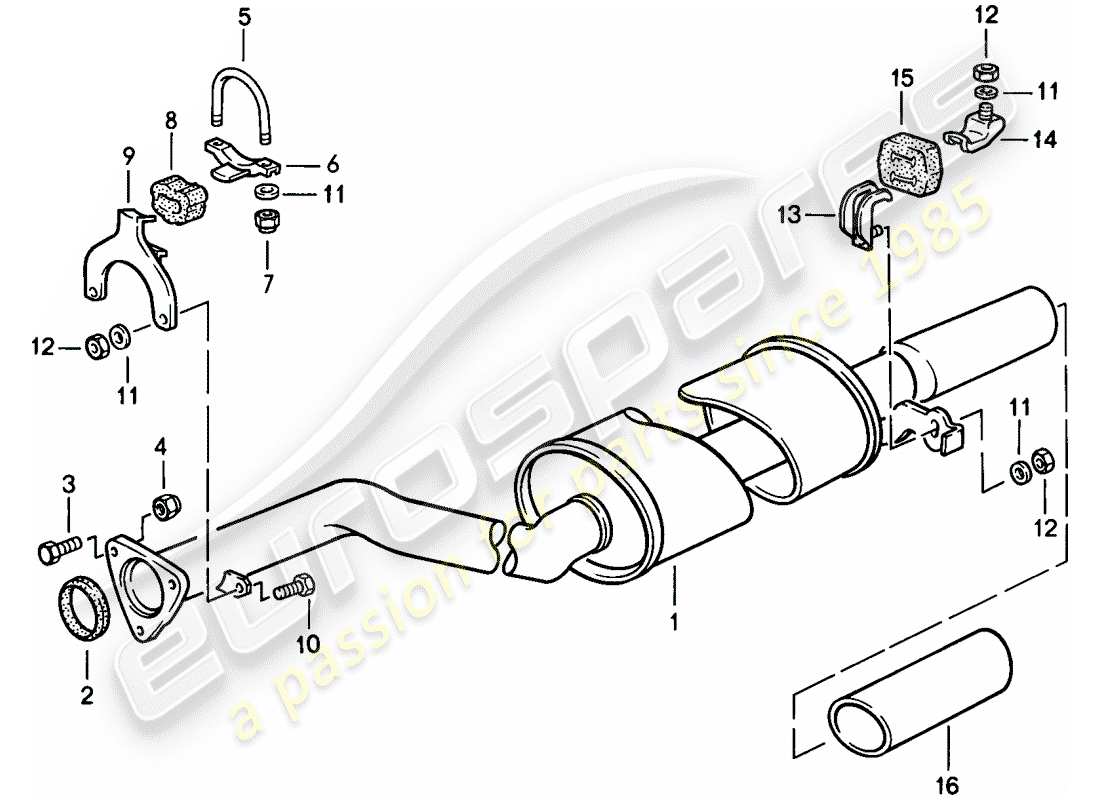 porsche 1988 (944) sistema de escape - - silenciador de escape, trasero diagrama de piezas