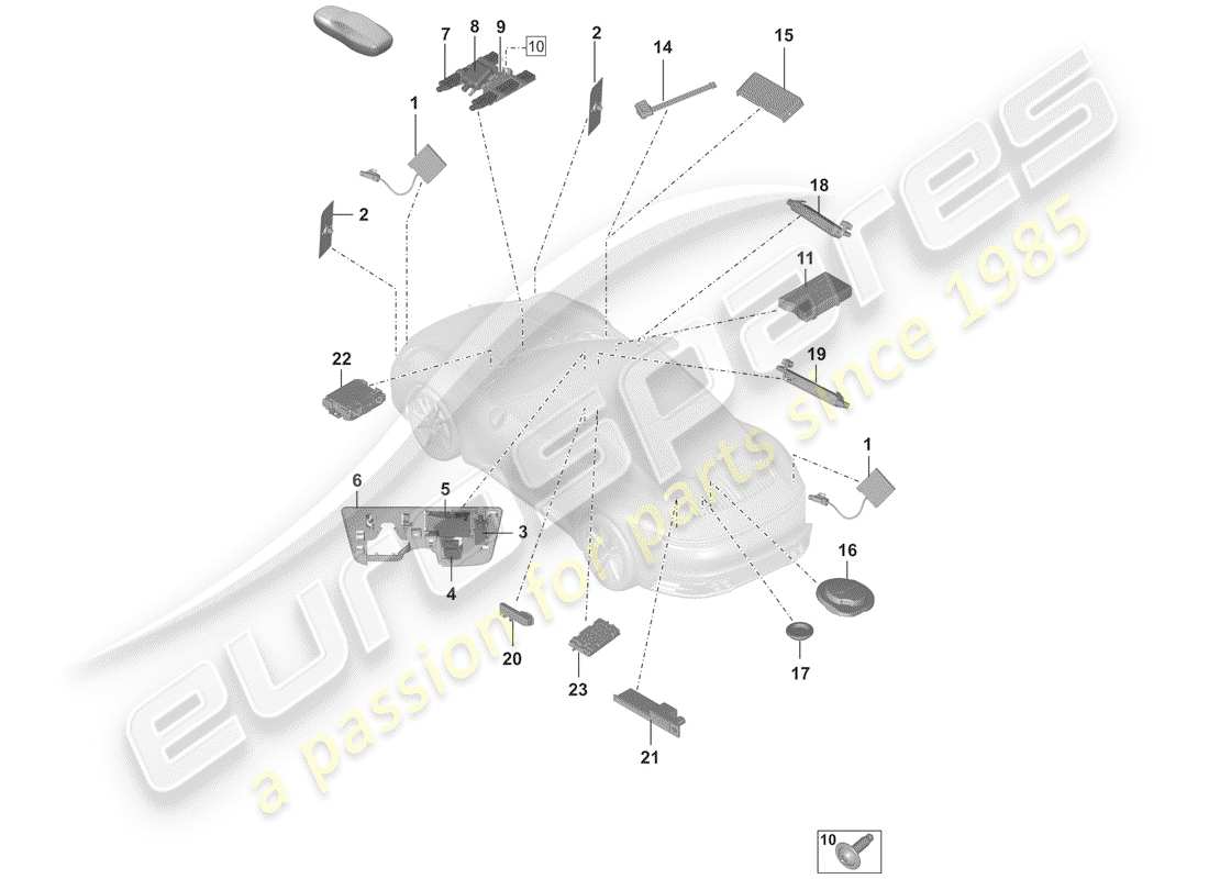 porsche 992 (2019) diagrama de piezas de la antena