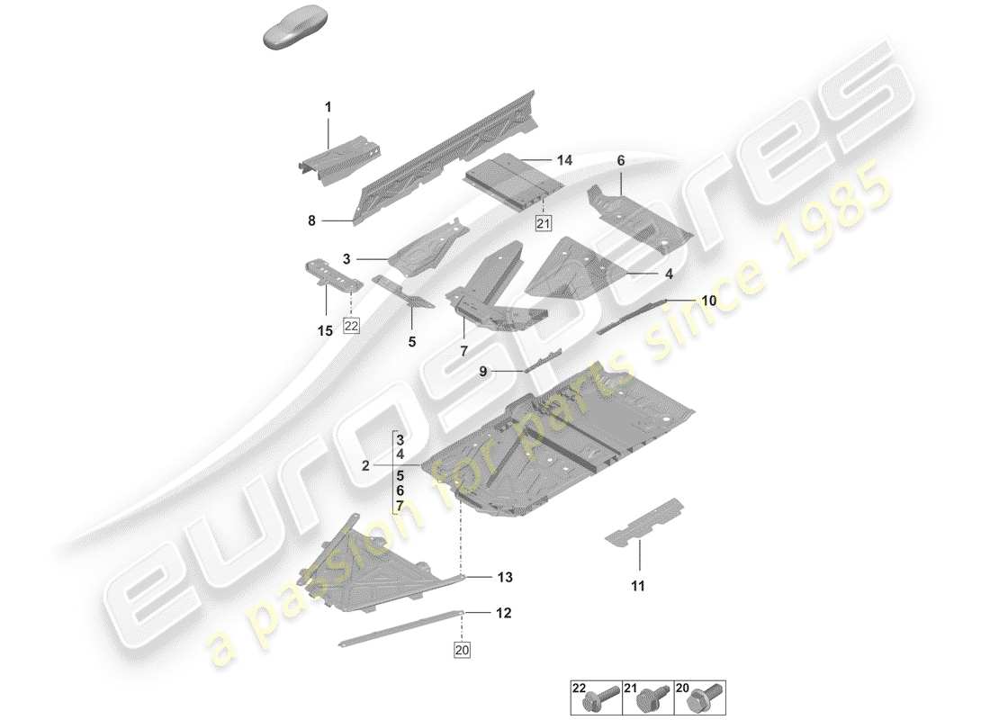 porsche 2020 (992-1) diagrama de piezas del pan de piso