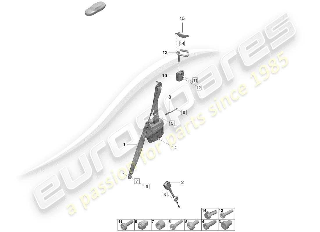porsche 2020 (992-1) cinturón de seguridad de tres puntos diagrama de piezas