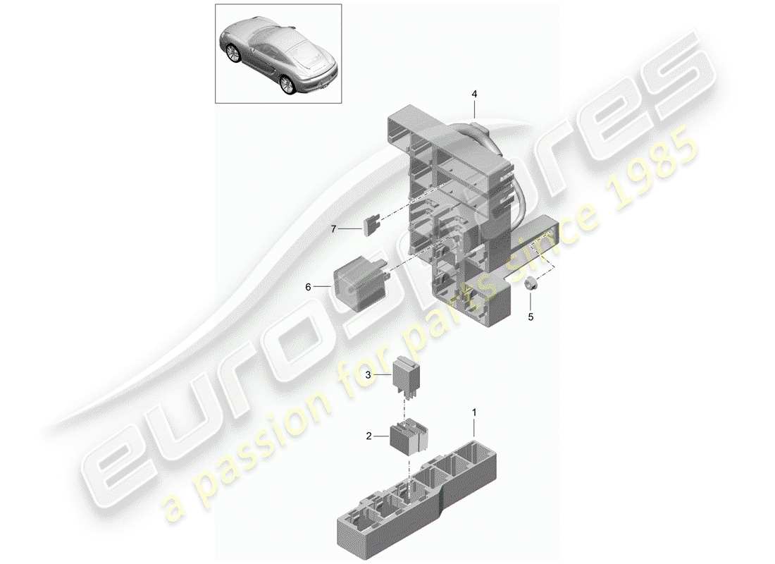 porsche 2015 (981 cayman) caja de fusibles/placa de relés diagrama de piezas