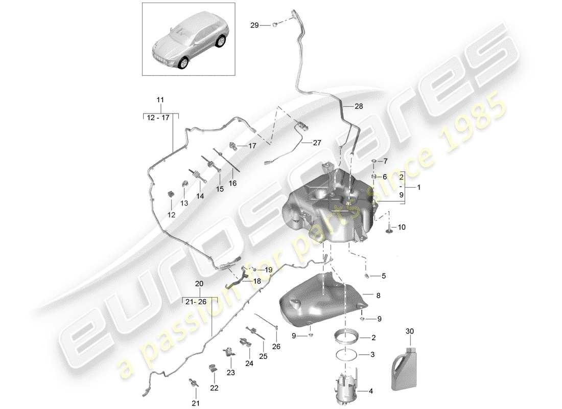 porsche 2014 (macan) ex. sistema de control de emisiones diagrama de piezas
