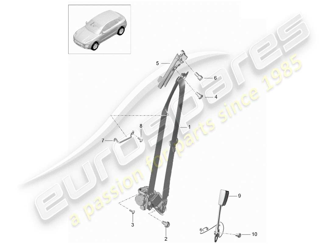 porsche 2014 (macan) cinturón de seguridad de tres puntos diagrama de piezas