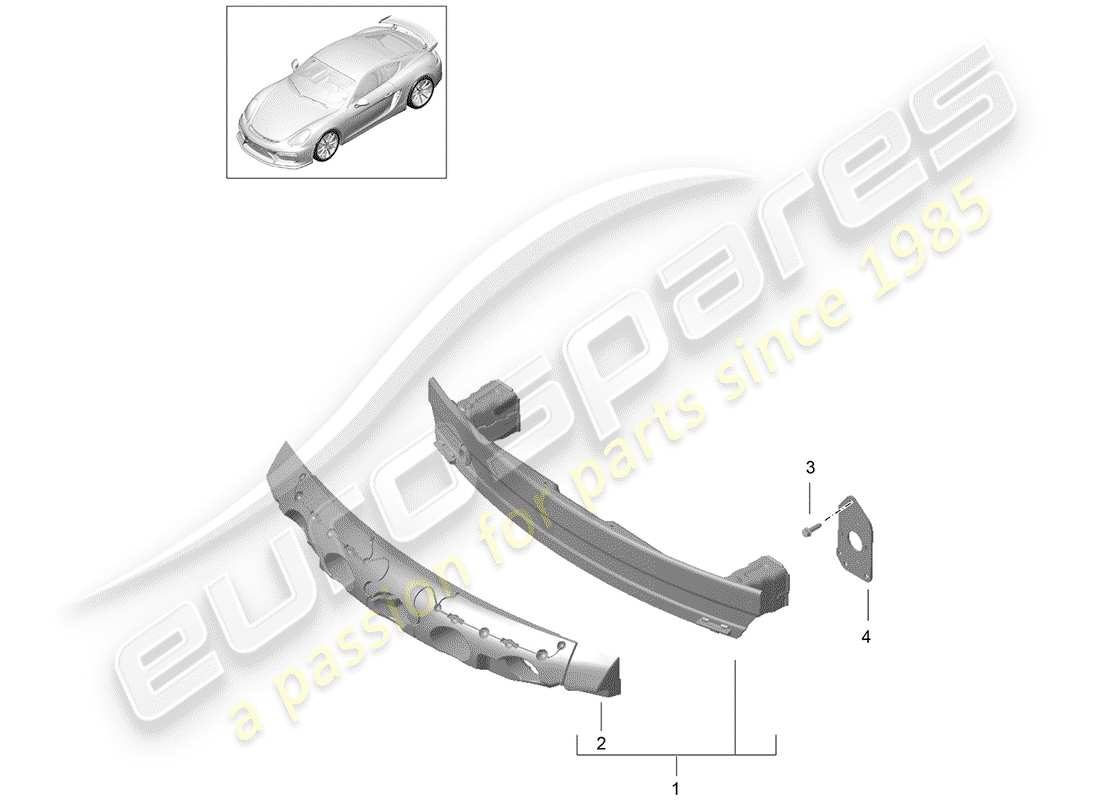 porsche 2016 (981 cayman gt4) soporte de parachoques diagrama de piezas
