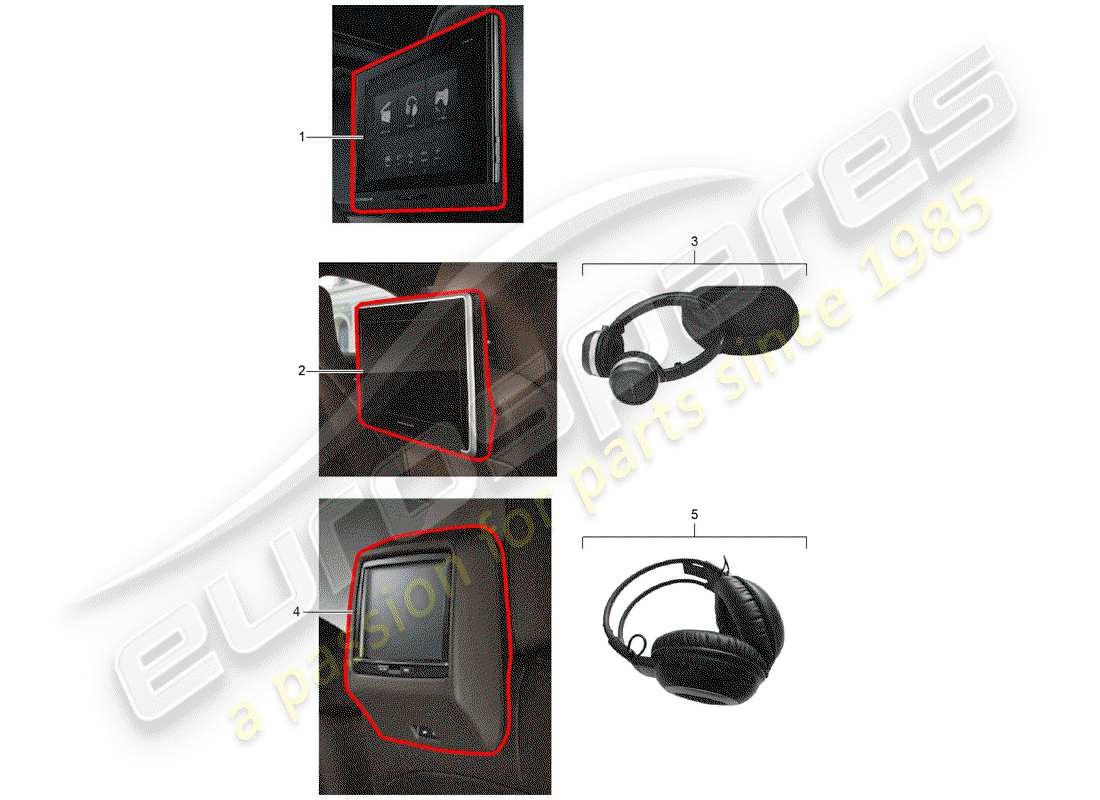 porsche 2016 (tequipment cayenne) sistema de entretenimiento del asiento trasero diagrama de piezas