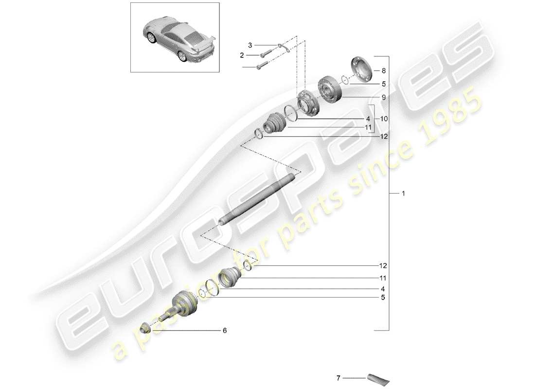 porsche 991 turbo (2020) diagrama de piezas del eje de transmisión