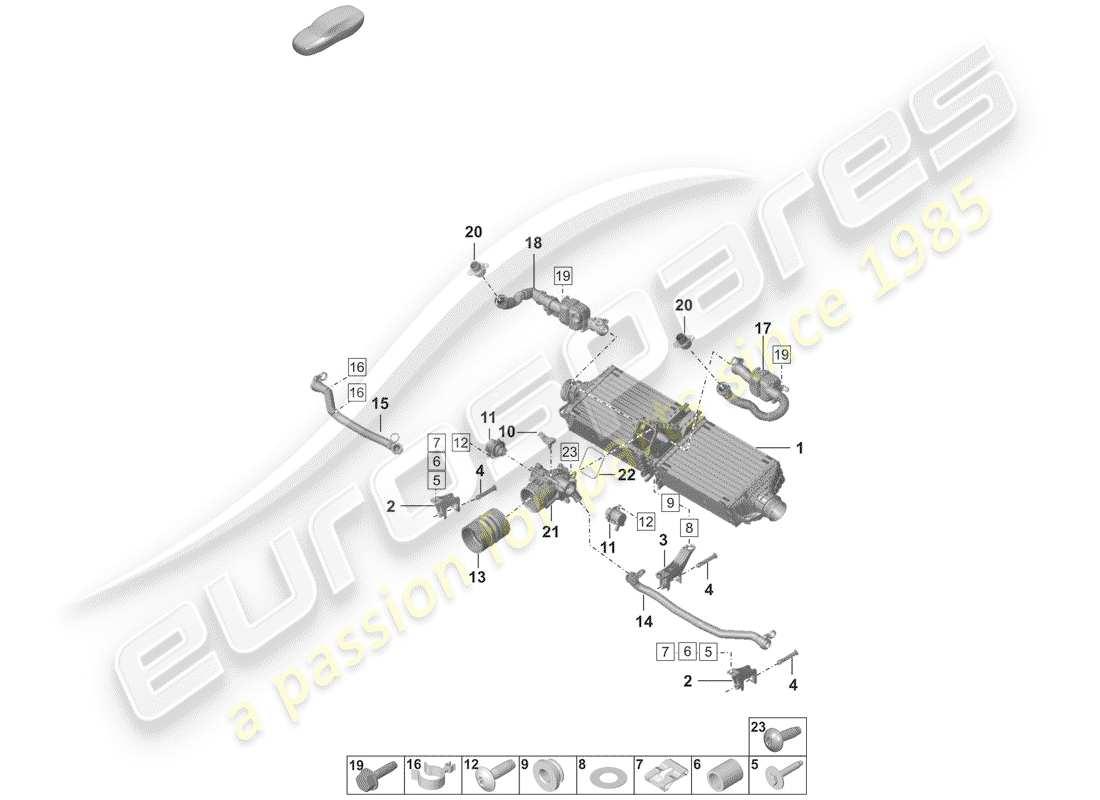 porsche 2020 (992-1) diagrama de piezas del enfriador de aire de carga