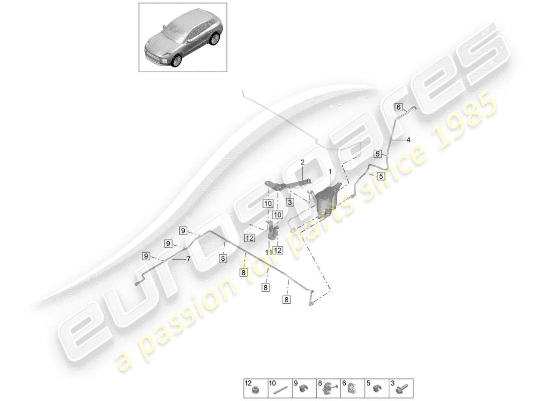 porsche 2019 (macan) diagrama de piezas del recipiente de emisiones evaporativas