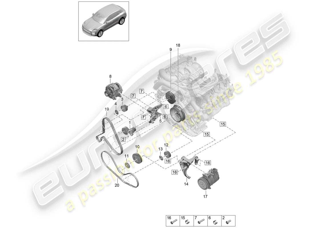 porsche 2019 (macan) diagrama de piezas de la correa acanalada en v