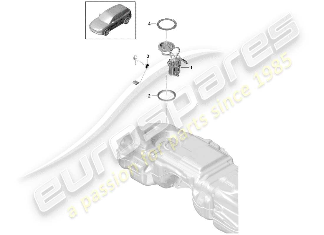 porsche 2019 (cayenne e3 9ya/9yb) diagrama de piezas del tanque de combustible