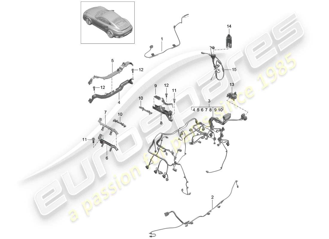 porsche 991 turbo (2017) arneses de cableado diagrama de piezas