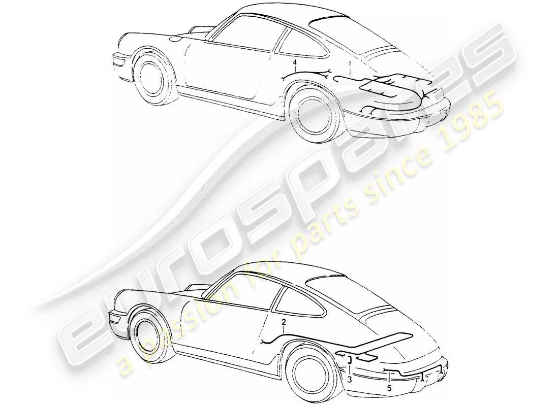 porsche 1990 (964) arneses de cableado - motor diagrama de piezas