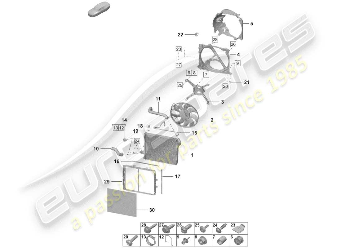 porsche 2020 (992-1) radiador diagrama de piezas