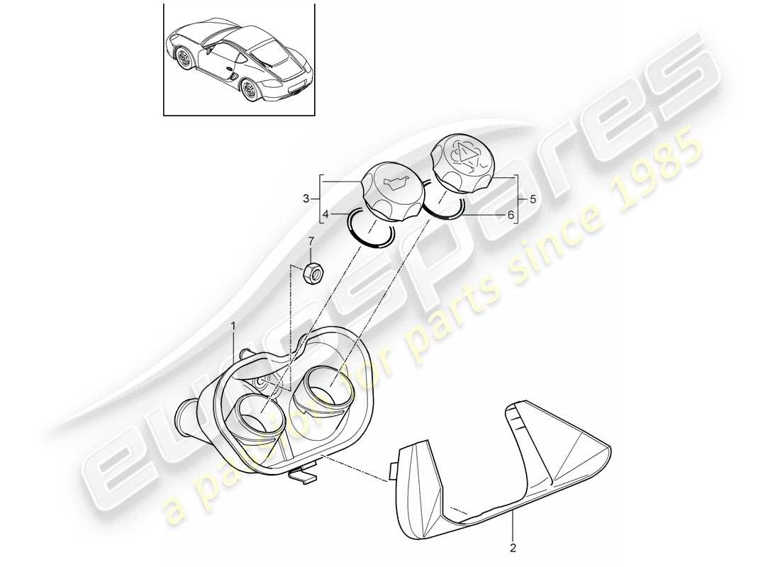 porsche 2012 (987 cayman) refrigeración por agua 4 diagrama de piezas