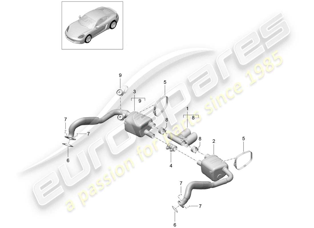 porsche 2017 (718 cayman) diagrama de piezas del sistema de escape