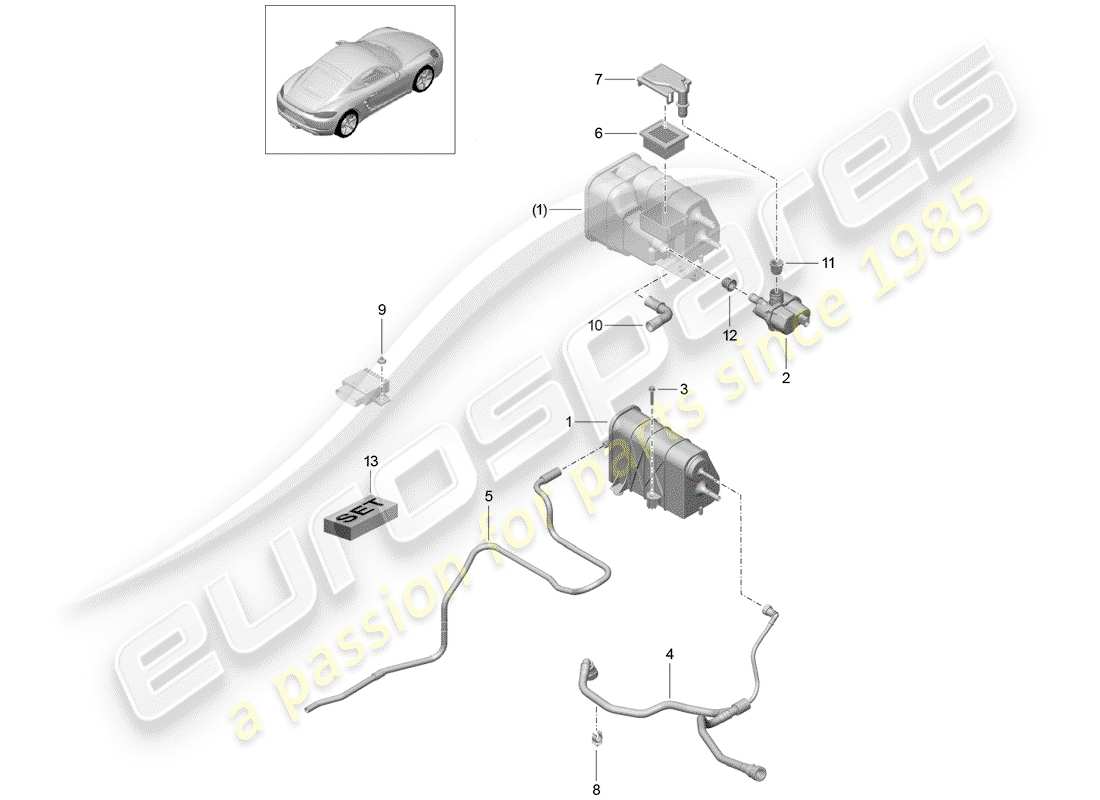 porsche 2017 (718 cayman) diagrama de piezas del recipiente de emisiones evaporativas