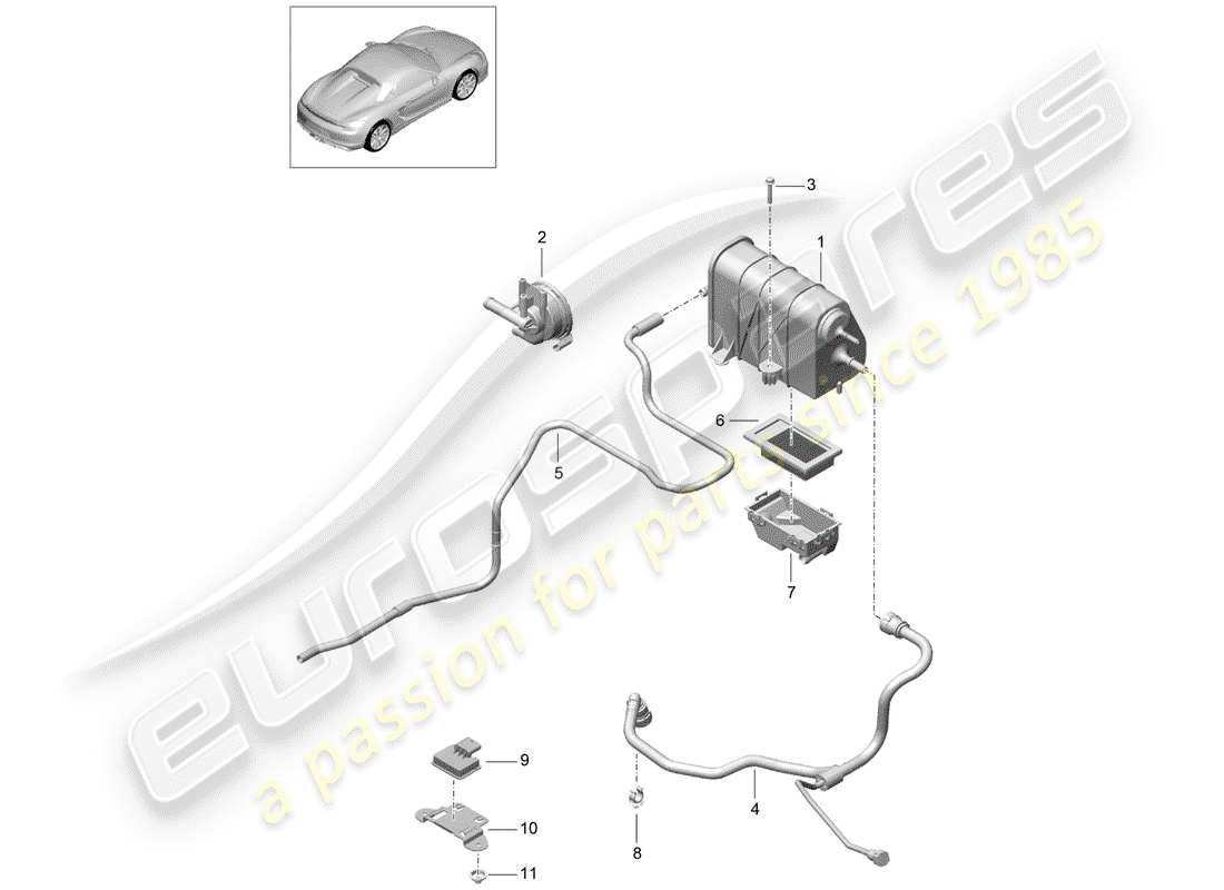 porsche 2016 (981 boxster spyder) bote de emisiones evaporativas diagrama de piezas