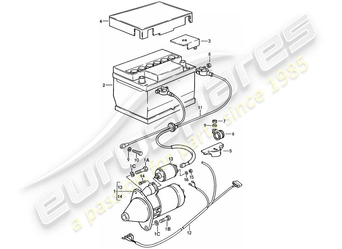 porsche 1986 (944) arranque - batería - mazo de cables diagrama de piezas