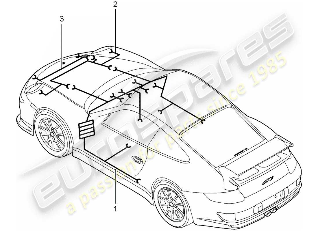 porsche 2011 (997-2 gt3) cableando arneses diagrama de piezas