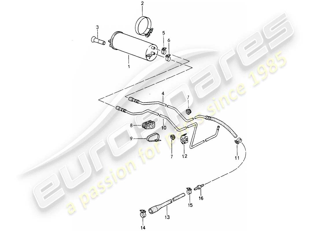 porsche 1993 (964) bote de emisiones evaporativas diagrama de piezas