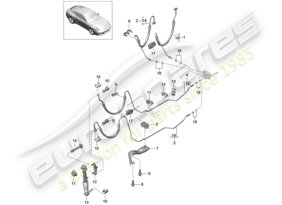 porsche 2019 (991-2) línea hidráulica diagrama de piezas