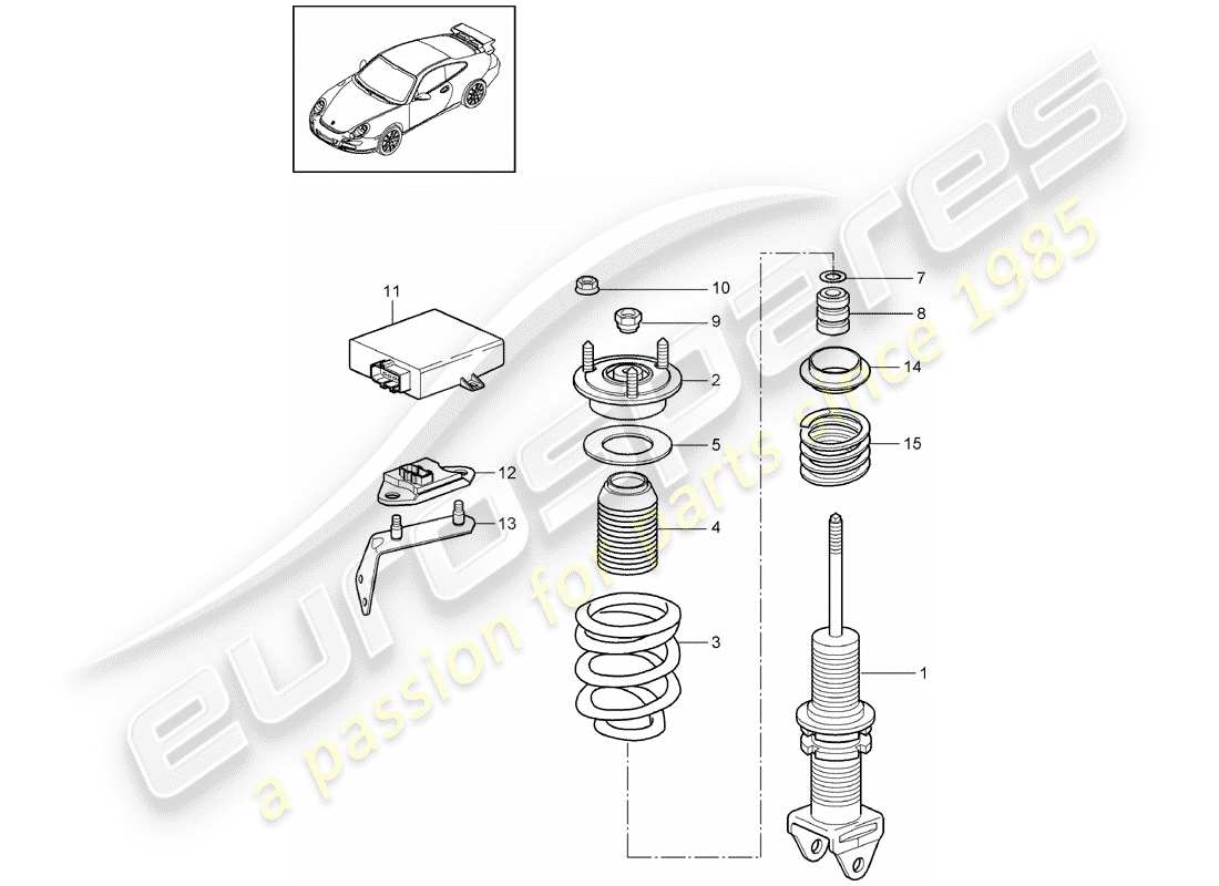 porsche 2011 (997-2 gt3) amortiguador diagrama de piezas