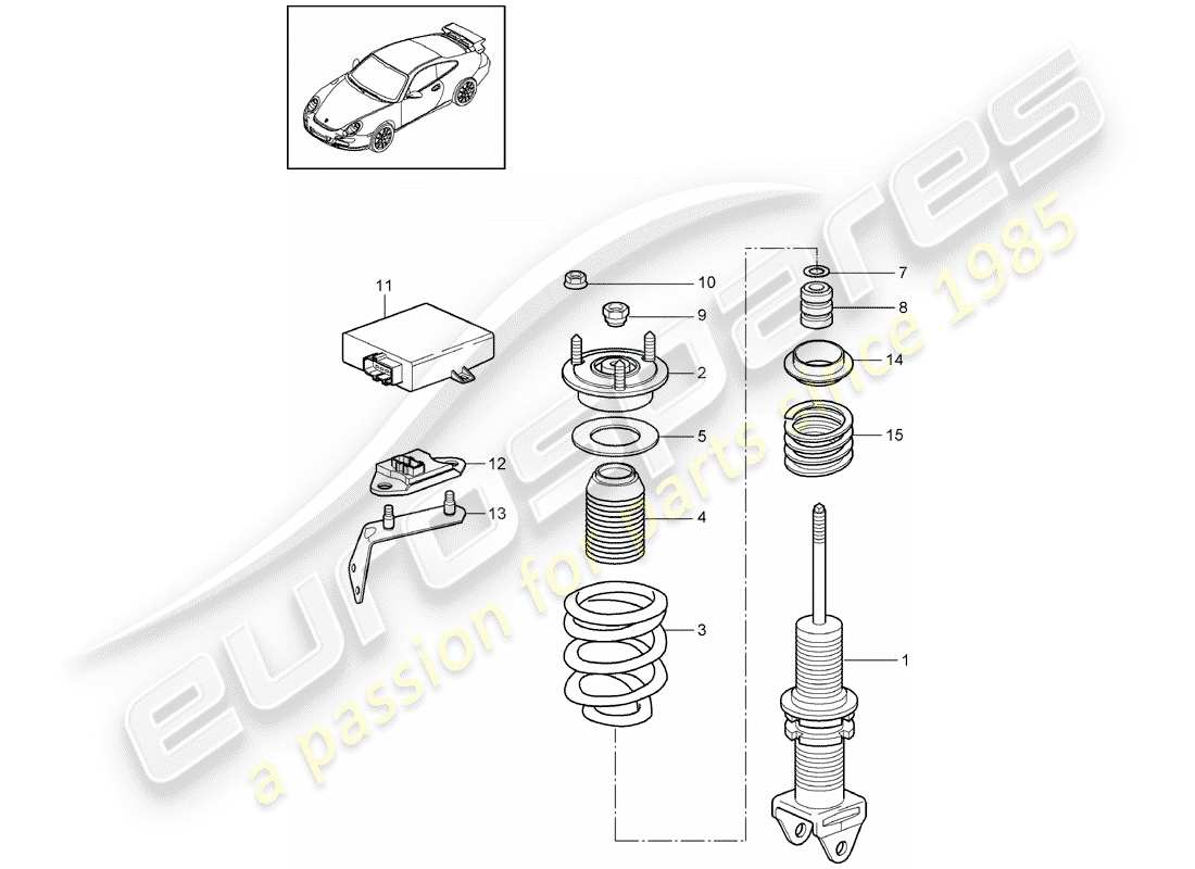 porsche 997 gt3 (2011) diagrama de piezas del amortiguador
