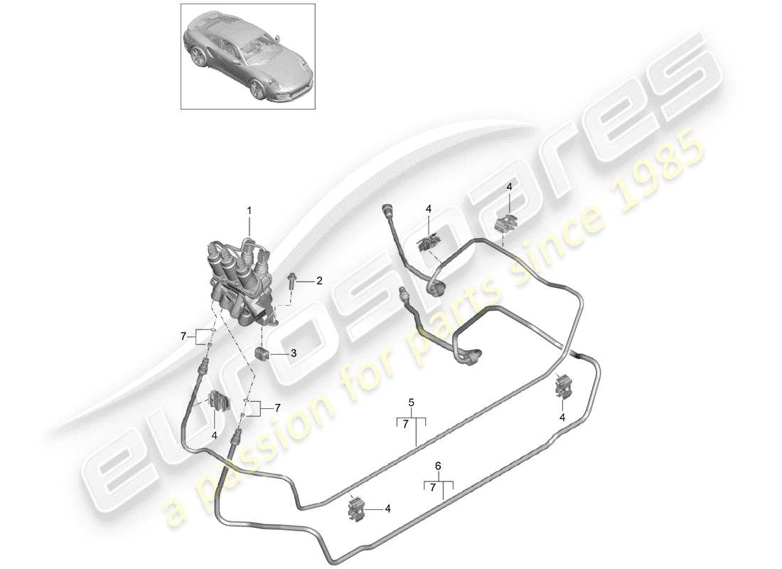 porsche 2015 (991-1 turbo) línea hidráulica diagrama de piezas