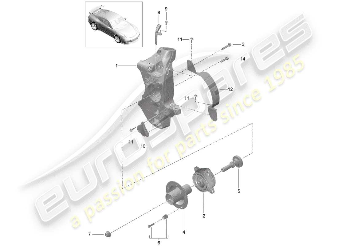 porsche 991r/gt3/rs (2015) portador de ruedas diagrama de piezas